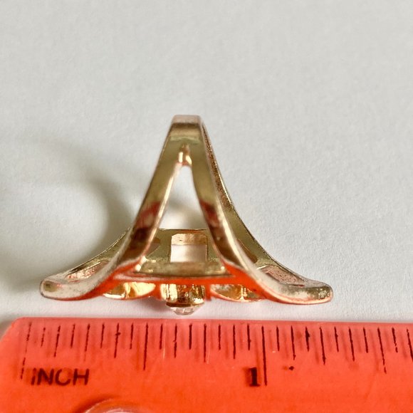 Rose Gold Cubic Zirconia Cocktail Ring Boho Art Deco Size 7 Plated Statement - Picture 11 of 12